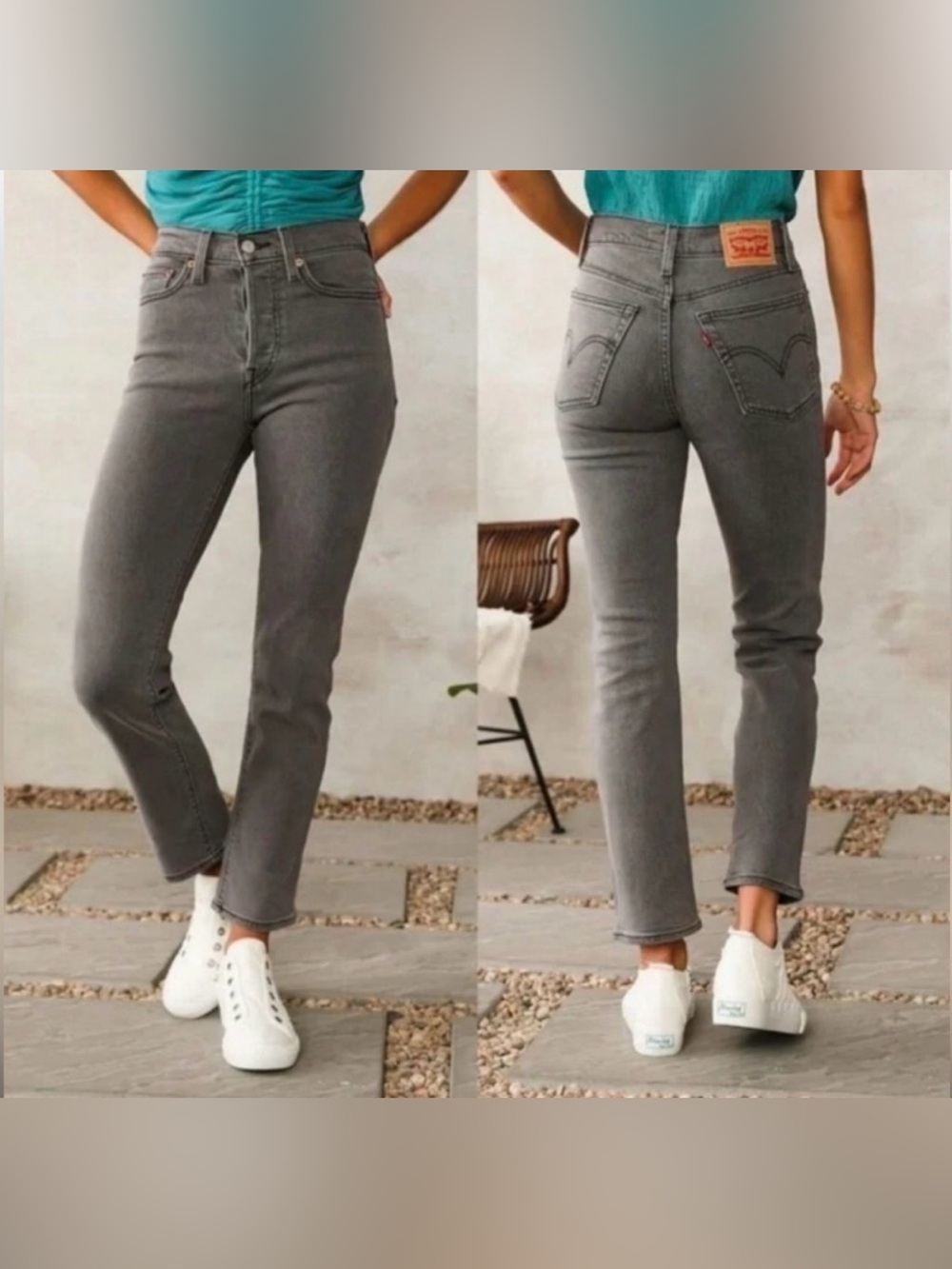Levi's Wedgie Straight Button Fly Jeans-Gray-Size 27x28